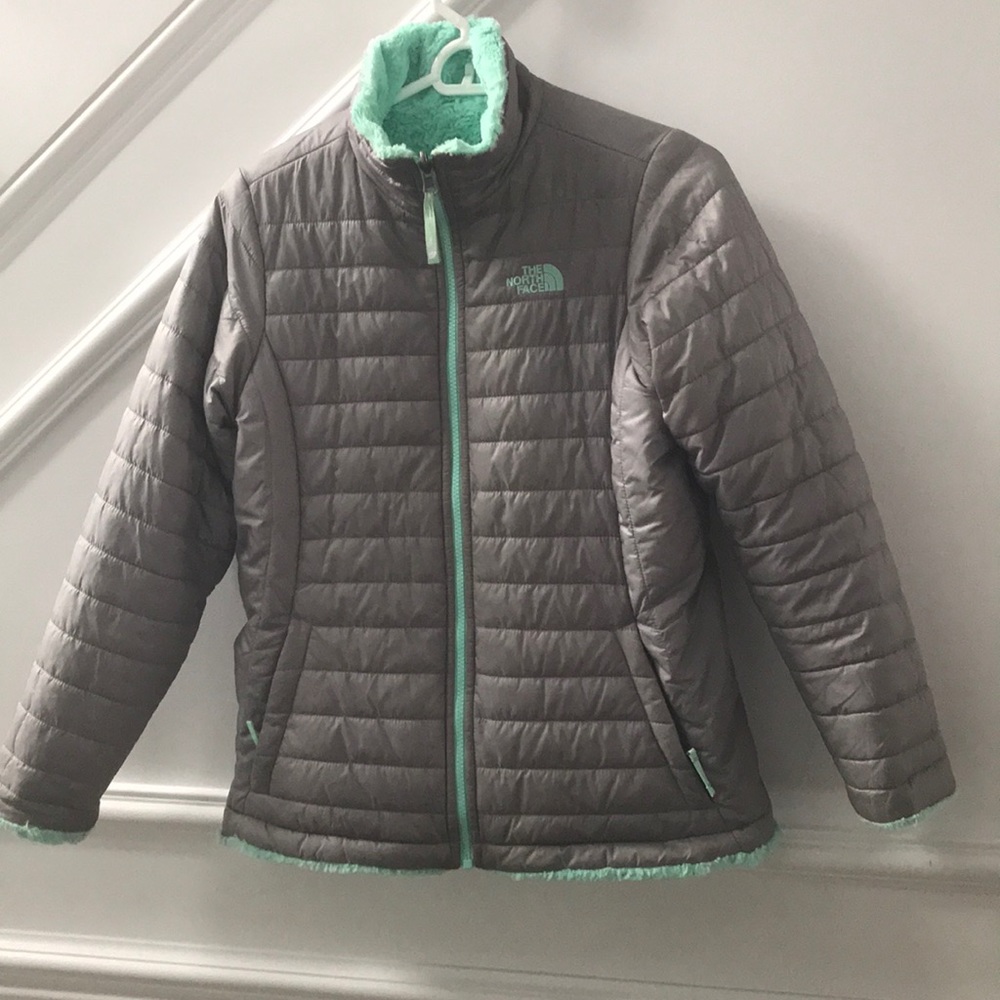 NorthFace reversible mint green jacket.